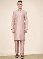 Pure Silk Peach Traditional Wear Plain Readymade Kurta Pajama